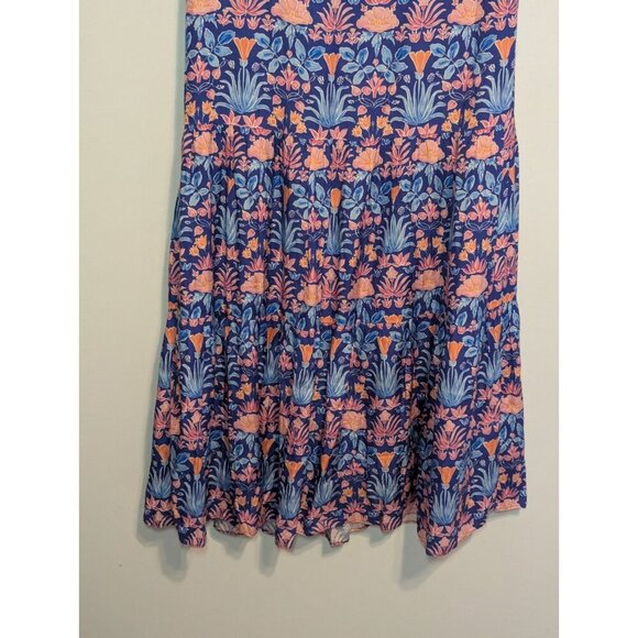 J. McLaughlin XS Dress Chessie Silk Blend Blue Floral Tiered Stained Glass Boho - Picture 11 of 12